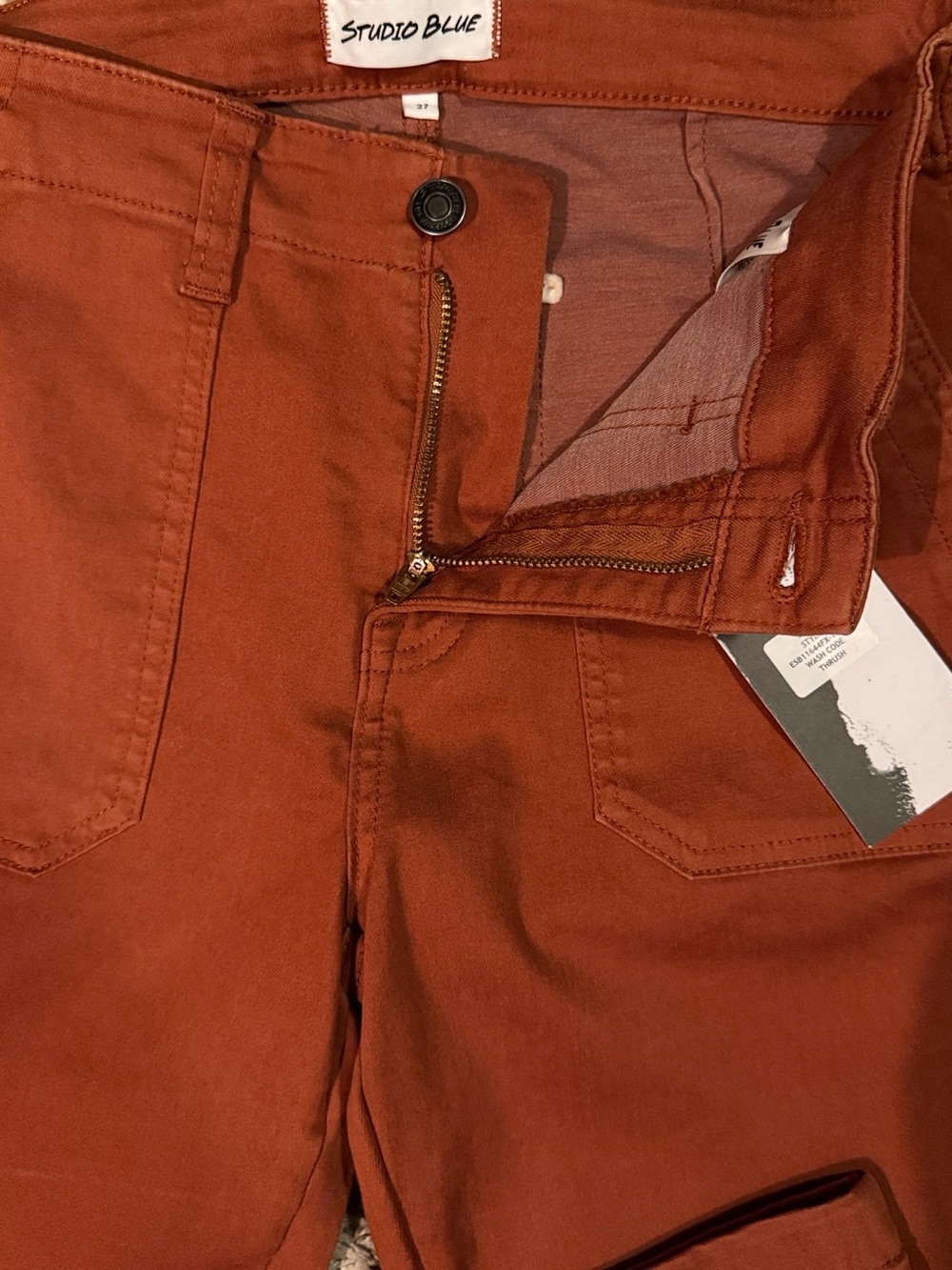 Studio Blue Rust Utility Crop Pants High Rise Stretch Cotton NWT Ankle 4/27 - Picture 5 of 8
